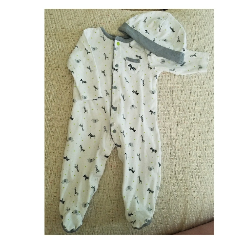 Little Me 9 month safari print pajamas and cap